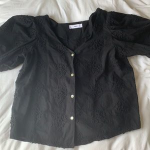 Mango Black Puff Sleeve Top - Small
